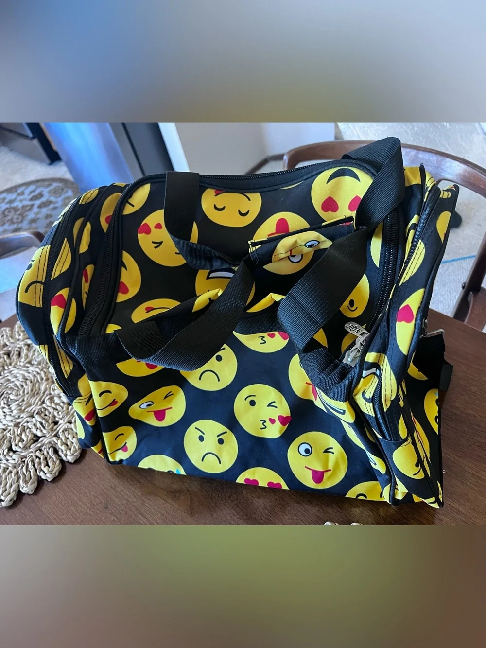 Black Emoji Print Duffel Bag - Unbranded